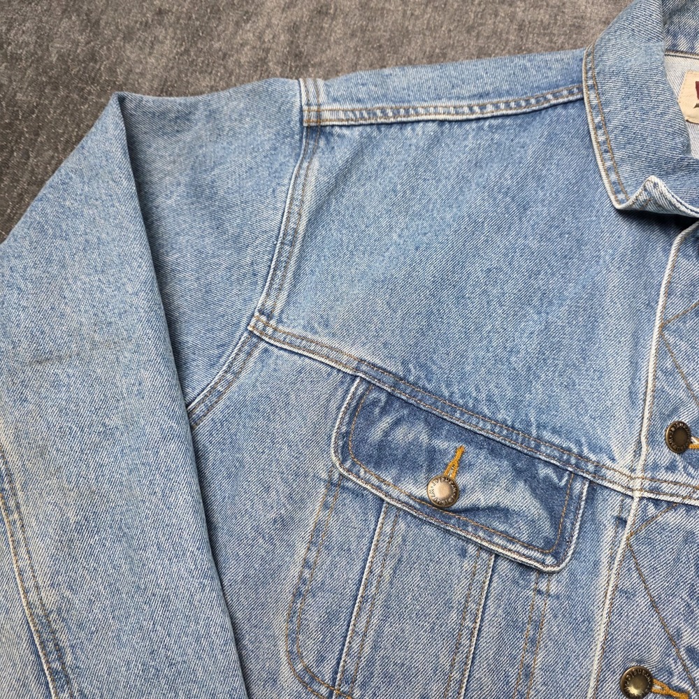 Vtg Wrangler Rugged Wear Trucker Jacket Mens XLT XL Tall Denim Pockets Biker Y2K - Picture 7 of 10